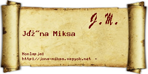 Jóna Miksa névjegykártya